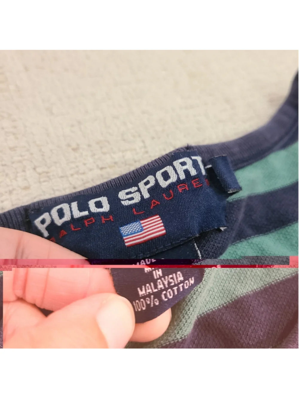 Polo Sport Ralph Lauren Striped Henley Shirt Green Navy Stripe Pique Cotton XXL